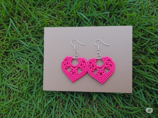Mahina Fuchsia Pink Macrame Heart Earrings