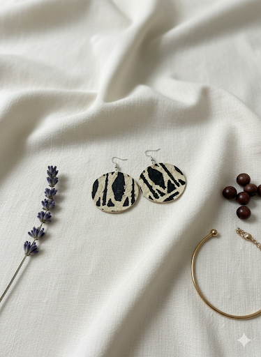 Mahina Handcrafted Black & Beige Earrings