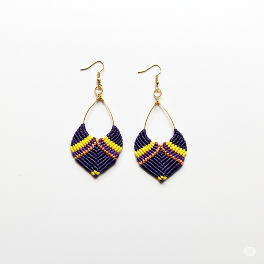 Mahina Macrame Navy & Yellow Earrings