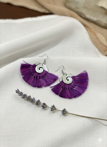 Mahina Weaved Purple on Mother of Pearls Earrings